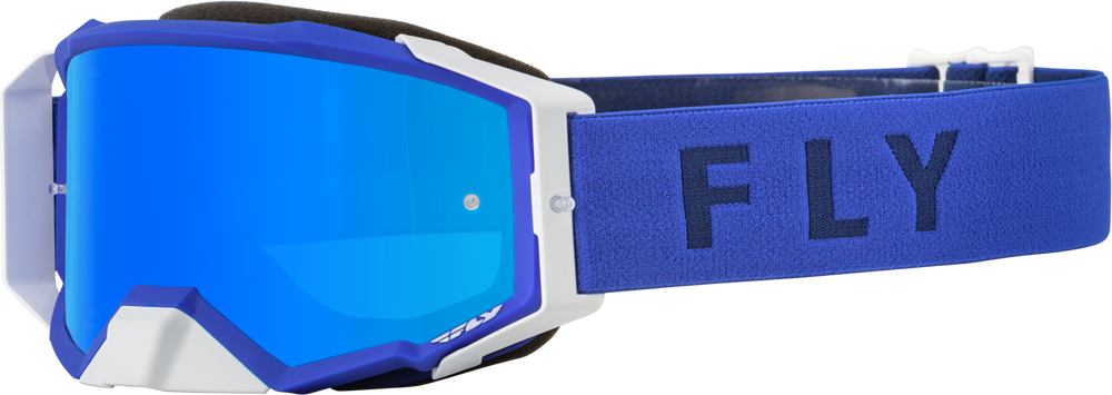 Fly Racing Zone Pro Goggle Weiß/Blau mit himmelblauer Spiegel-/Smoke-Linse